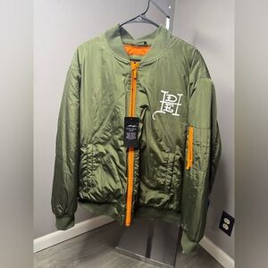 Ed Hardy Olive Green Bomber Jacket with Orange Trim